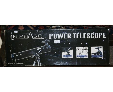 A boxed In Phase power telescope with tripod and view finder, model No. DG060595.