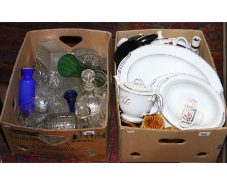 Two boxes of pottery, china and glass to include Sadler, Poole pottery and Noritake china.