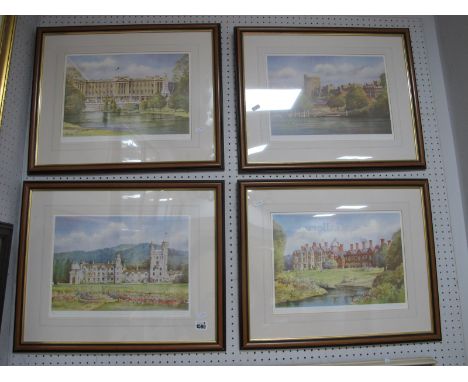 K W Burton, Royalty Dwellings, set of four limited edition colour prints of 250, each signed, 24.5 x 36cm.