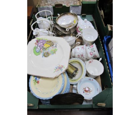 Grafton 'Majestic' Richmond, Denby cups and saucers, Laura Ashley tea pot, other ceramics, brass desk calendar, etc:- One Box