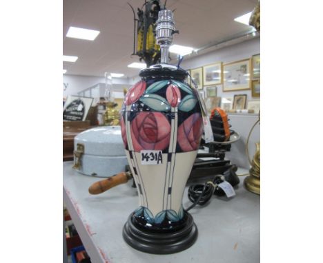 A Moorcroft Pottery Lamp Base, painted in the 'Kingsborough Gardens' design by Emma Bossons.
