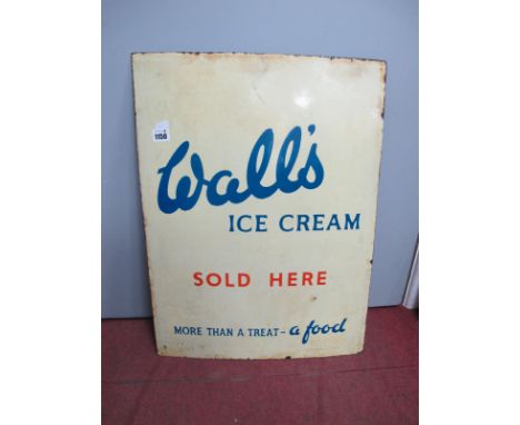 A Circa 1950's Enamel Advertising Sign "Walls' Ice Cream - Sold Here", 60.5 x 45.5cm.