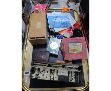 Subbuteo Angling, (not boxed), dominoes, wooden chest, set, playing cards, etc:- One Tray.