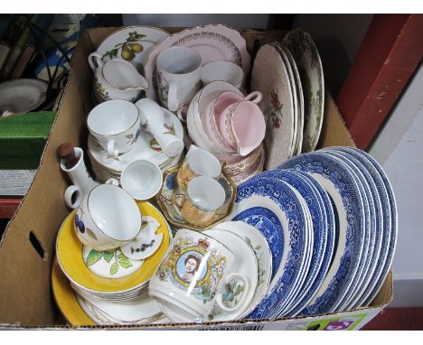 Worcester Evesham Cups-Saucers, Alfred Meakin Old Willow blue white plates,etc- One Box.
