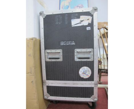 A Decca Transporting Speaker Storage Unit, with metal edges four corners, simmons type fasteners, on wheels, 100cm high, 68 x