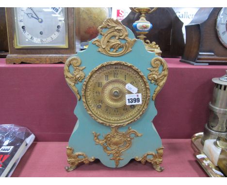 XIX Century Ansonia Clock Co, New York , French style, painted mantel clock, with gilded cast mounts (no pointers).