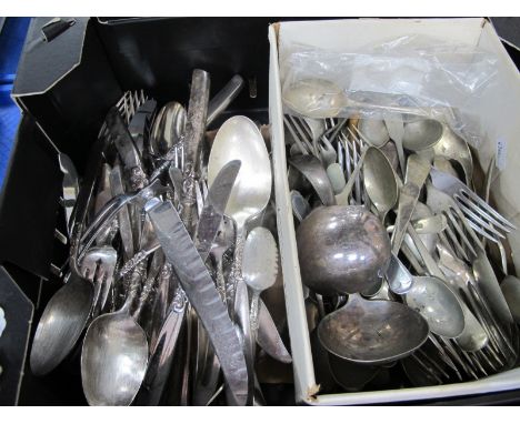 Community Plate Cutlery, silver teaspoon, pair of double plate ladles, other flatware.