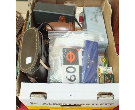 A pair of Lieberman & Gortz 25 x 55 binoculars in case, a pair of Commodore 12 x 50 binoculars, a Haponette EB camera, a Lled