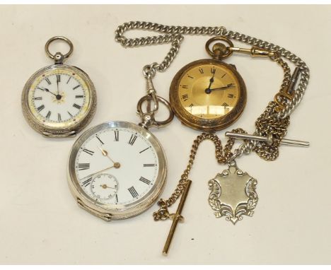 An engine-turned 800 silver open face key-wind pocket watch, a ladies continental silver-cased open face key-wind pocket watc