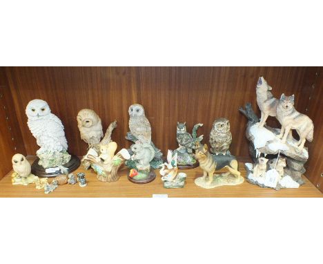 A Danbury Mint group 'Wilderness Call' by Nick Bibby, 26cm high and other composite and ceramic animal figures.