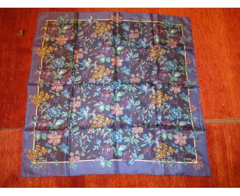 Liberty Silk Scarf, Flowers in Purple, Taupe and Turquoise, Purple Border, 86x86cm