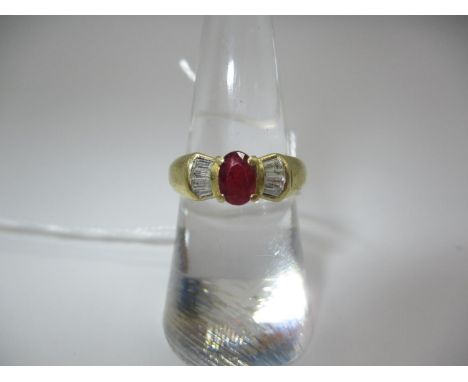 18K Gold Ruby and Diamond Bow Ring, Size L