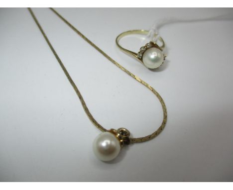 9ct Gold and Pearl Ring, Size P, and a Faux Pearl Pendant with Chain