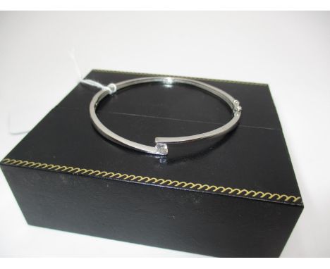 18K White Gold Bangle with Single Diamond, 10g