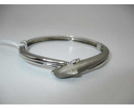 Modern Silver Bangle with Matt Silver Dolphin Motif, Stamped 925
