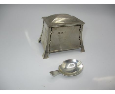 Arts &amp; Crafts Silver Tea Caddy, London 1906 Maker RSWS, with a Caddy Spoon, Glasgow 1915 Maker RSWS, 198g total
