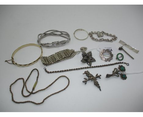 Silver Gate Bracelet, Various Brooches and a Gold Plated Bangle etc