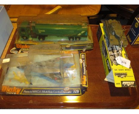 Dinky AEC Fuel Tanker ESSO 945 and Panavia MRCA 729, and a Solido Char AMX30 Tank 209