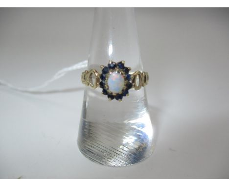 9ct Gold Opal and Sapphire Cluster Ring, Size O