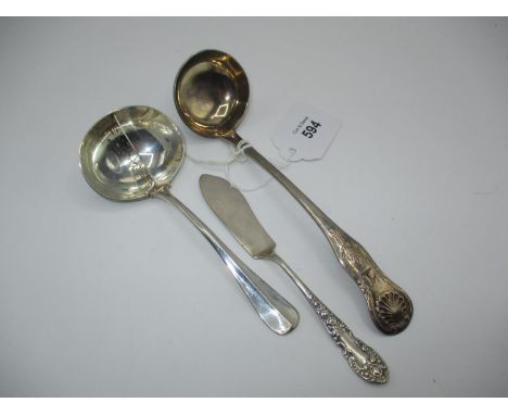 Victorian Silver Toddy Ladle, Glasgow 1846, Silver Mint Sauce Ladle and a Silver Butter Knife, 106g