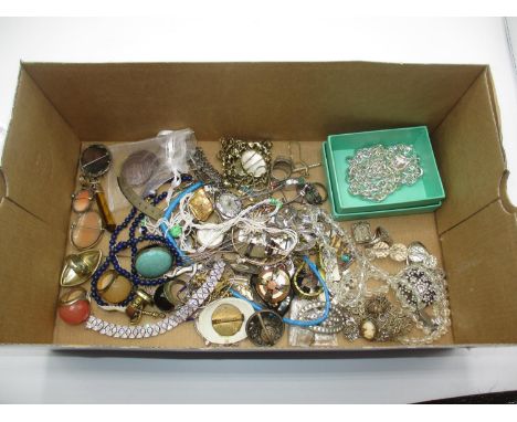 Costume Jewellery including 2 Single Strand Cultured Pearl Necklaces, Brooches etc