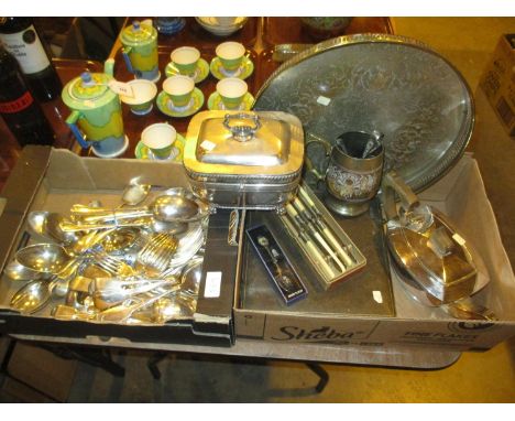 Silver Plated Tea Caddy, Cased and Loose Cutlery etc