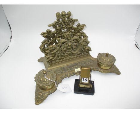 Victorian Style Brass Inkwell and a Perpetual Calendar
