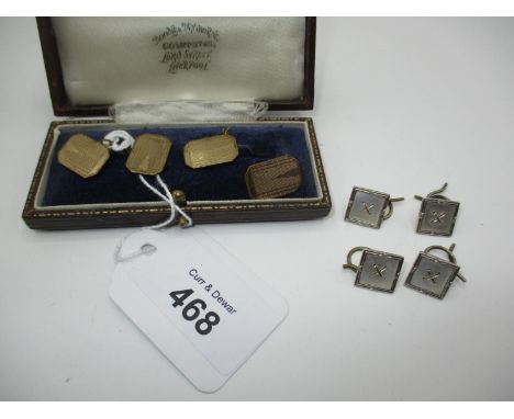 Set of 4 9ct Gold and Mother of Pearl Square Shaped Dress Studs Stamped 9ct and a Cased Pair of Gold Plated Cufflinks
