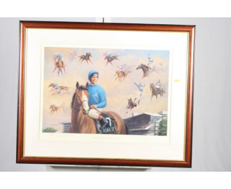 Linklater: a signed limited edition coloured print, "Frankie Dettori's Ascot Seven", 19" x 26", a coloured print after Madeli