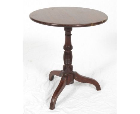 A 19th Century mahogany miniature tilt top table, on turned column and tripod splay supports, 13" dia