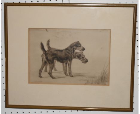 Maud Earl: a SEPIA PRINT , two Irish terriers, 6 1/2" x 9 1/2", in strip frame