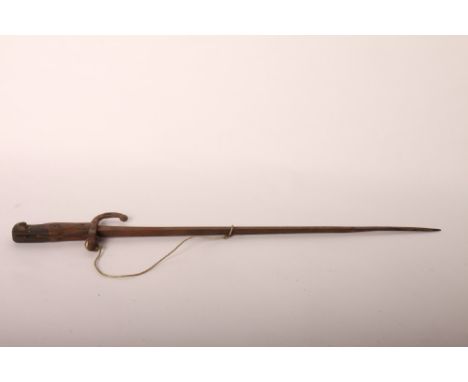 A Franco-Prussian T-section bayonet (no scabbard) and an Indian court sword with 22" blade and inlaid grip in wire work scabb