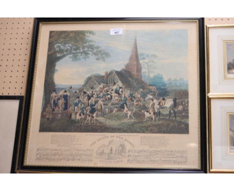 Wolstenholme by and after: a coloured print, "Death of Tom Moody", 17 1/2" x 19", in black and gilt frame, and an engraving o