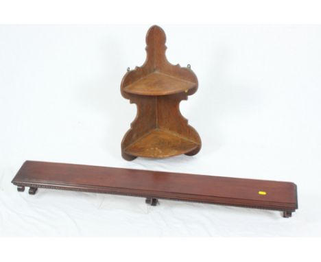 A corner wall shelf and a mahogany shelf with brackets, 47" wide