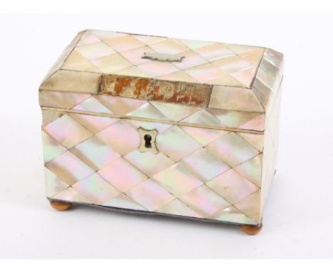 A 19th Century mother-of-pearl two-division tea caddy, 5 1/2" wide