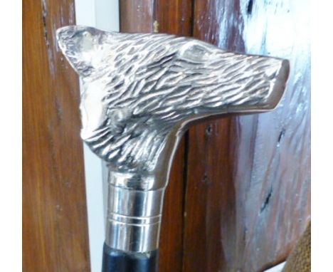 WALKING STICK. Wolf head topped walking stick