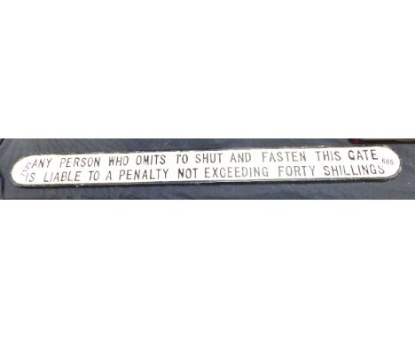 CAST IRON SIGN. Cast iron Shut The Gate sign, L ~ 83cm