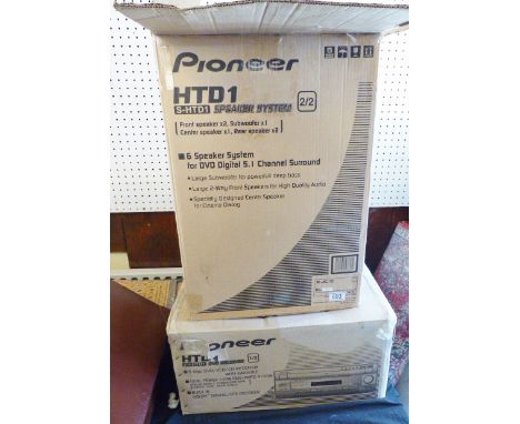 PIONEER SPEAKER AND DVD RECIEVER. Pioneer speaker system and Pioneer DVD reciever, both boxed