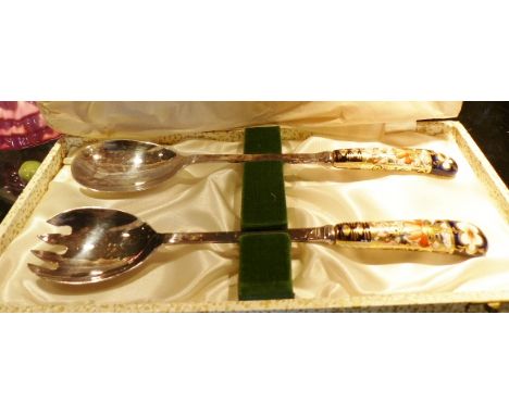 ROYAL CROWN DERBY SALAD SERVER. Boxed Royal Crown Derby ceramic handled salad servers