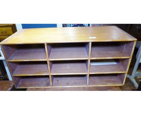 OAK PIGEON HOLE. Light oak pigeon hole with nine sections, 35 x 81cm