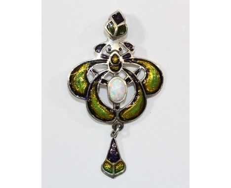 A .925 silver and enamel Art Nouveau style pendant.L.6cm