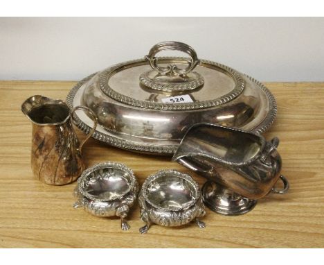 A silver plated entree dish and 4 other items