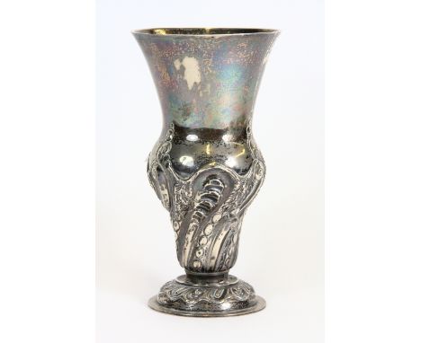 An Art Nouveau hallmarked silver vase H20cm, repair to foot