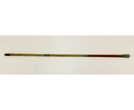 An interesting 19thC sword stick with 3 phenolic sections simulating stitched leather and jade (77cm)