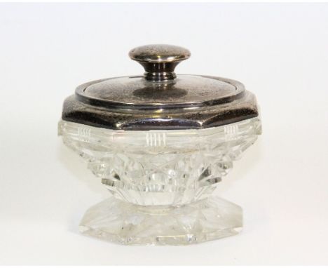 A hallmarked silver and cut crystal powder bowl H.10