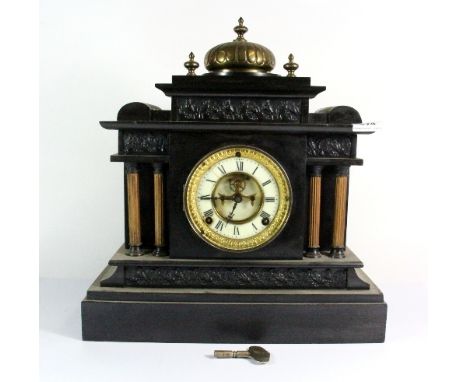 19thC slate mantle clock (H:39cm)