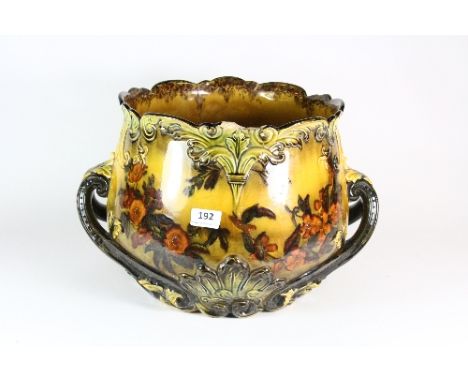 A large George Jones Art Nouveau hand painted "Madras Ware" ceramic planter (H:27cm x W:42cm) A/F