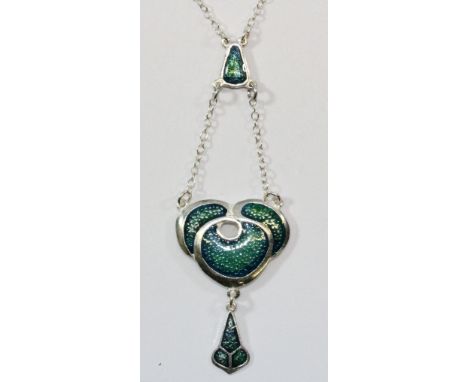 A .925 silver and enamel Art Nouveau style necklace and chain.