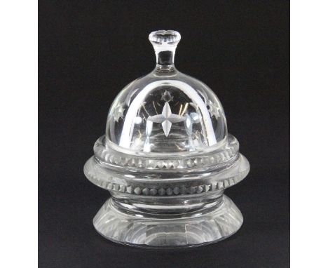 19thC Heavy cut crystal inkwell (H:13cm)