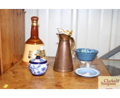 A Bells Wade whisky decanter; a MacIntyre baluster vase; a Royal Worcester ewer etc.